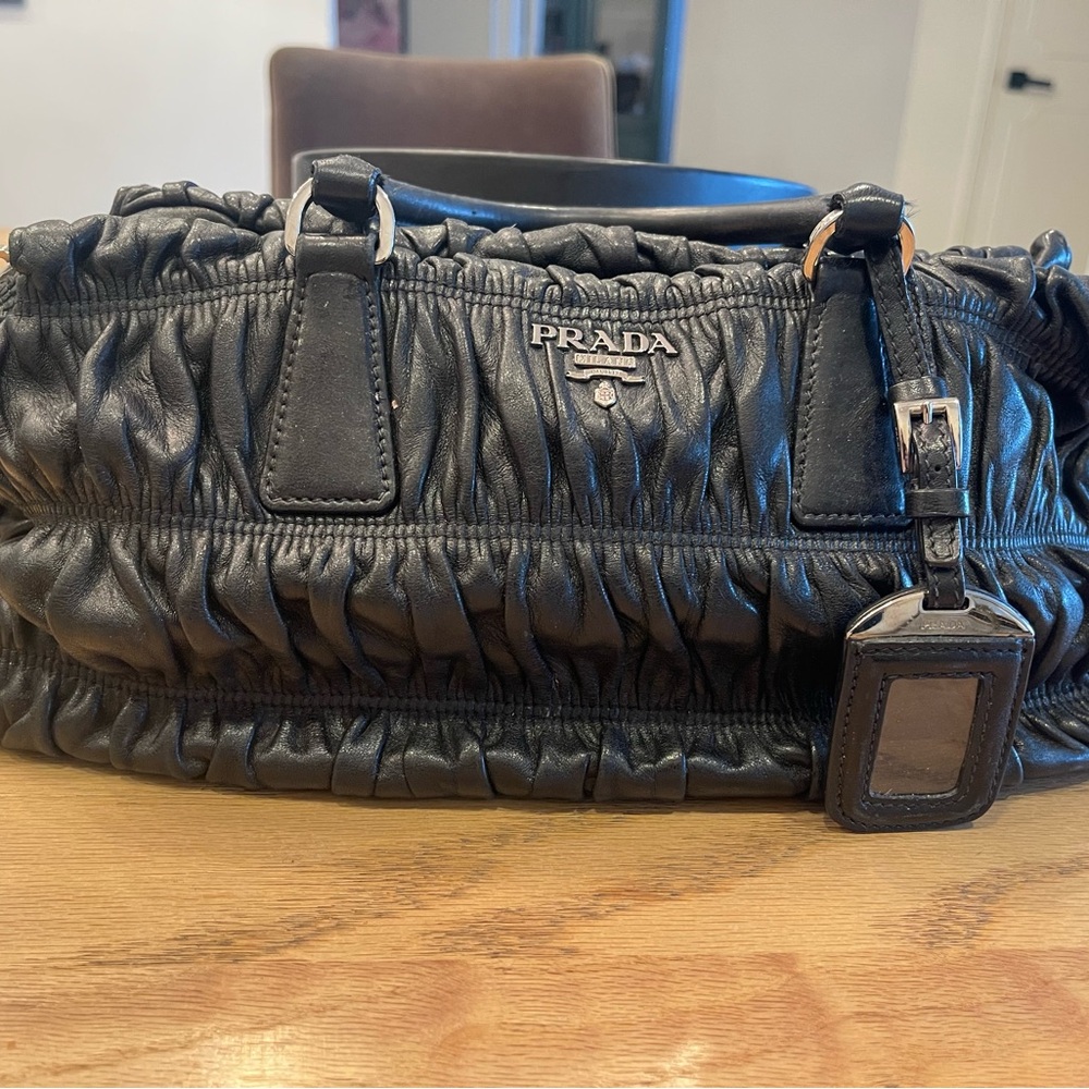 Prada Black Leather Zip-Top Bag